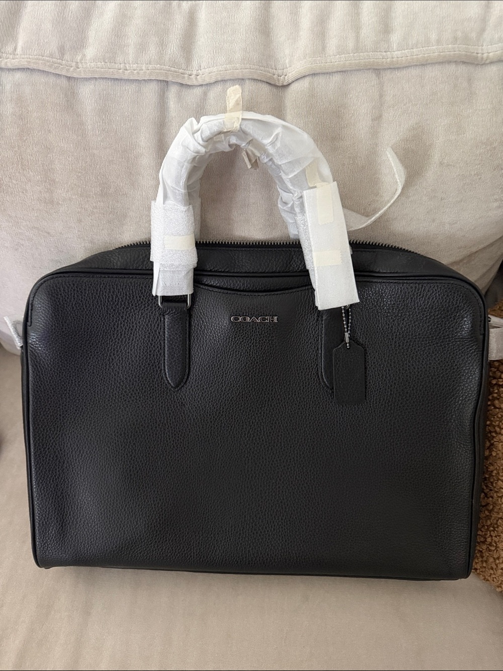 Coach Black Pebbled Leather Briefcase with Hang Tag